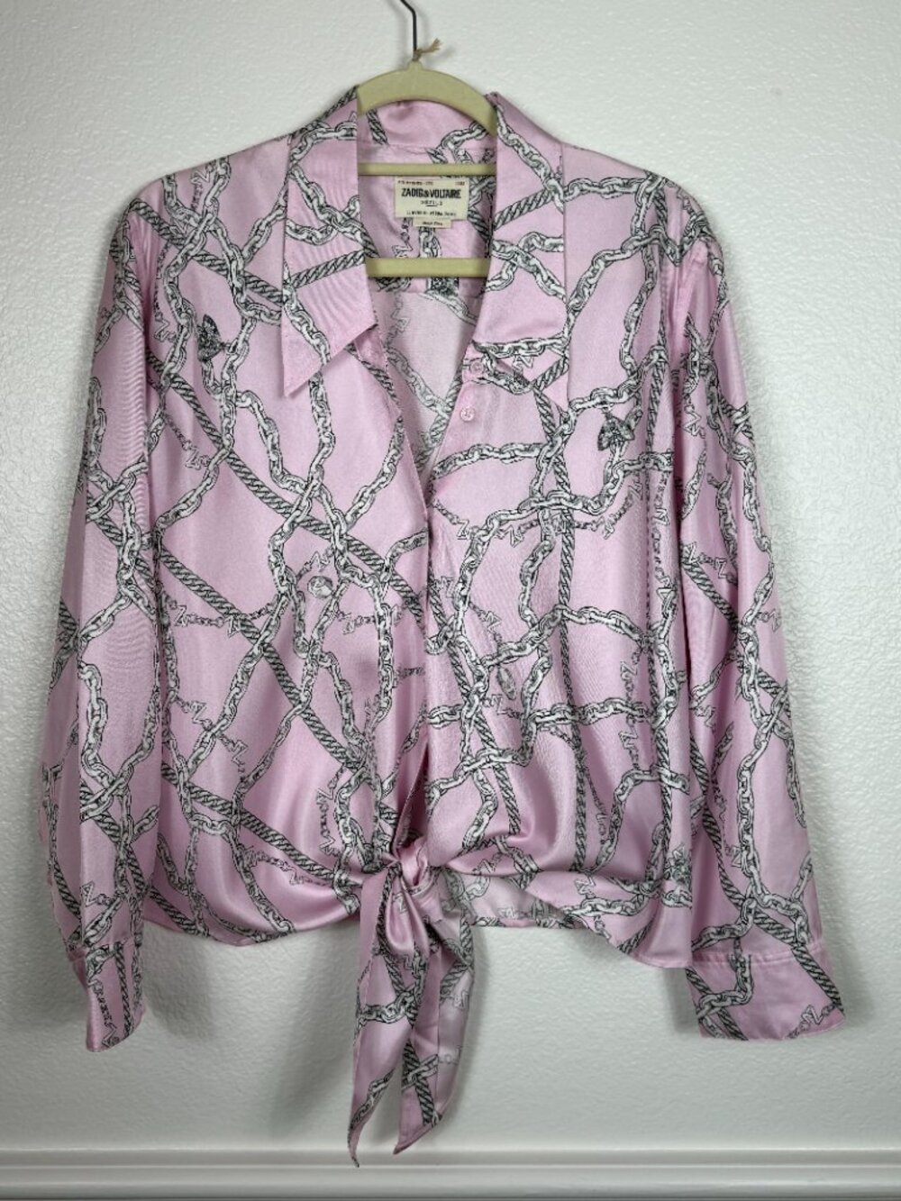 ZADIG & VOLTAIRE Toupy Silk Chain Printed Button-Front Blouse Medium‎